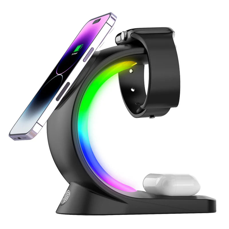 Ultimate 4-in-1 Magnetic Wireless Charger - Fast Charging Station for iPhone, AirPods Pro, and Apple Watch with Ambient Light