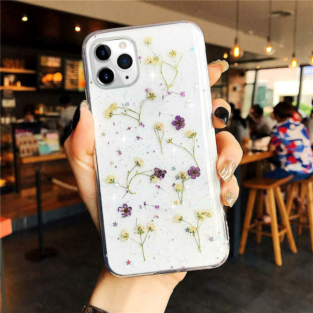 Glitter Case for Iphone 15 12 11 14 XR 6 7 8 Xs Cute Flower TPU Clear Soft Cover