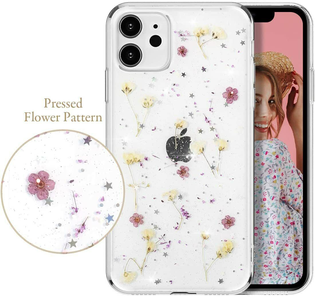 Glitter Case for Iphone 15 12 11 14 XR 6 7 8 Xs Cute Flower TPU Clear Soft Cover