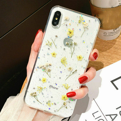 Glitter Case for Iphone 15 12 11 14 XR 6 7 8 Xs Cute Flower TPU Clear Soft Cover