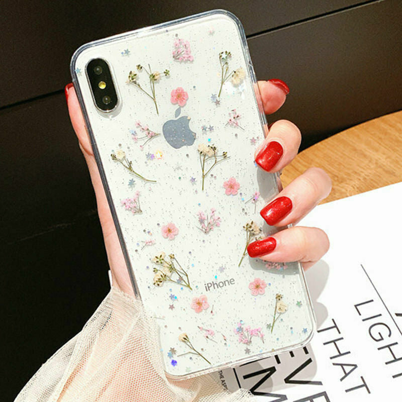 Glitter Case for Iphone 15 12 11 14 XR 6 7 8 Xs Cute Flower TPU Clear Soft Cover