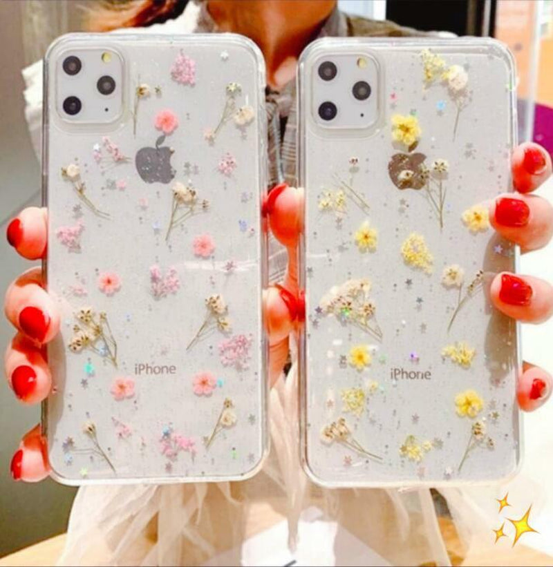 Glitter Case for Iphone 15 12 11 14 XR 6 7 8 Xs Cute Flower TPU Clear Soft Cover