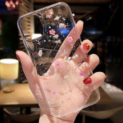 Glitter Case for Iphone 15 12 11 14 XR 6 7 8 Xs Cute Flower TPU Clear Soft Cover