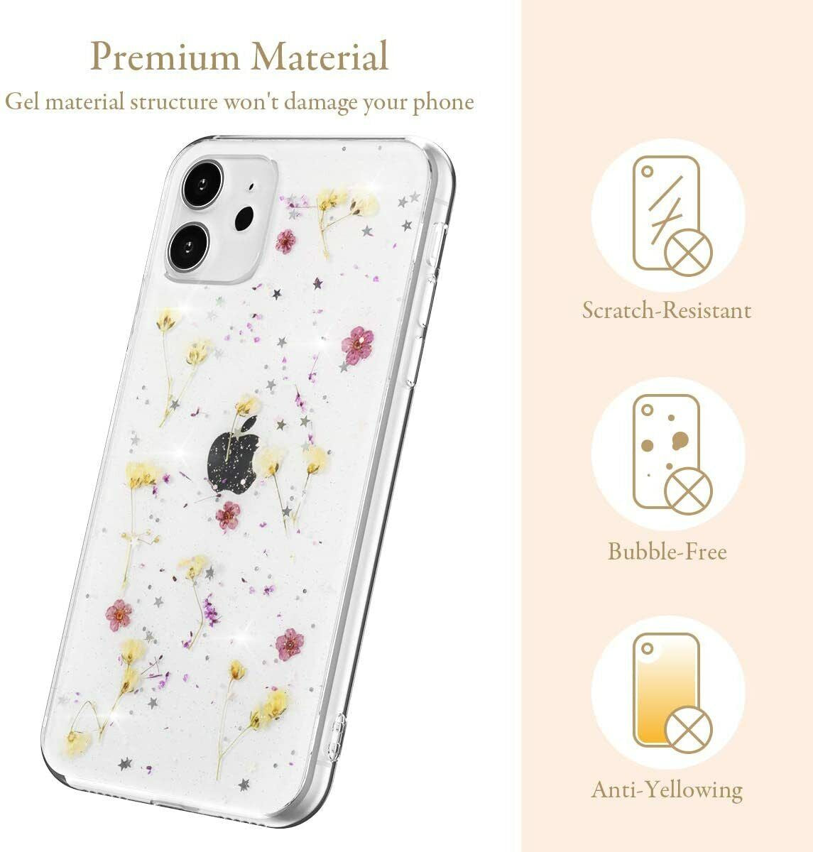 Glitter Case for Iphone 15 12 11 14 XR 6 7 8 Xs Cute Flower TPU Clear Soft Cover