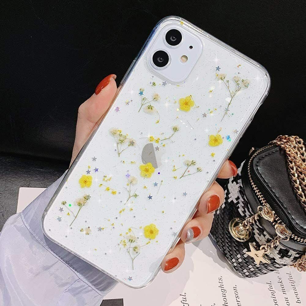 Glitter Case for Iphone 15 12 11 14 XR 6 7 8 Xs Cute Flower TPU Clear Soft Cover