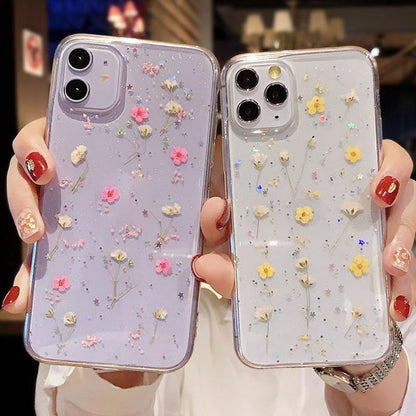 Glitter Case for Iphone 15 12 11 14 XR 6 7 8 Xs Cute Flower TPU Clear Soft Cover