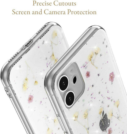 Glitter Case for Iphone 15 12 11 14 XR 6 7 8 Xs Cute Flower TPU Clear Soft Cover