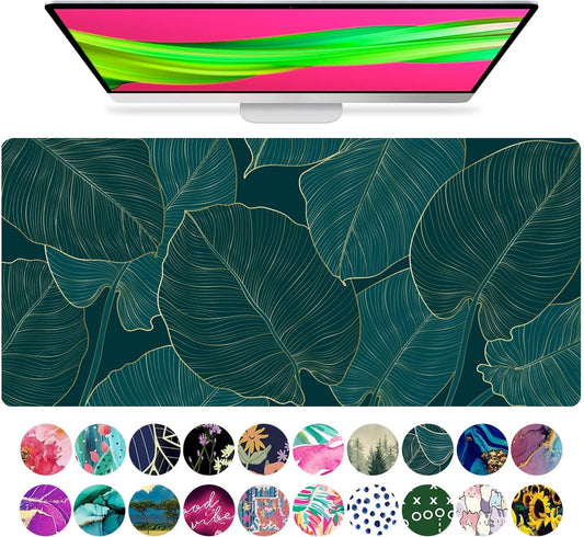 KOKO XL Green Leaves Mouse Pad - Stylish Desk Mat for Home & Office - Perfect for Women & Girls - Large Extended Keyboard Protector